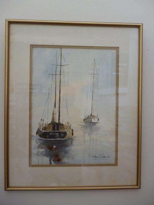 Phil Cloete  (1936-)  Yachts Simonstown . Signed Original Watercolour, framed.